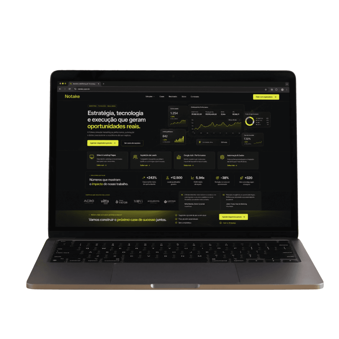 Site da Notake Marketing em um MacBook