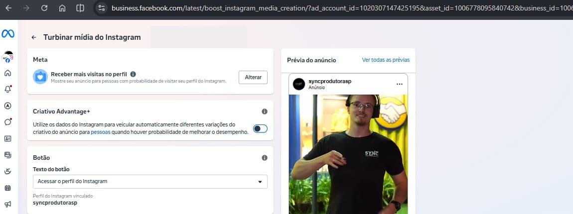 Seleção do objetivo Receber mais visitas no perfil no Meta Business Suite